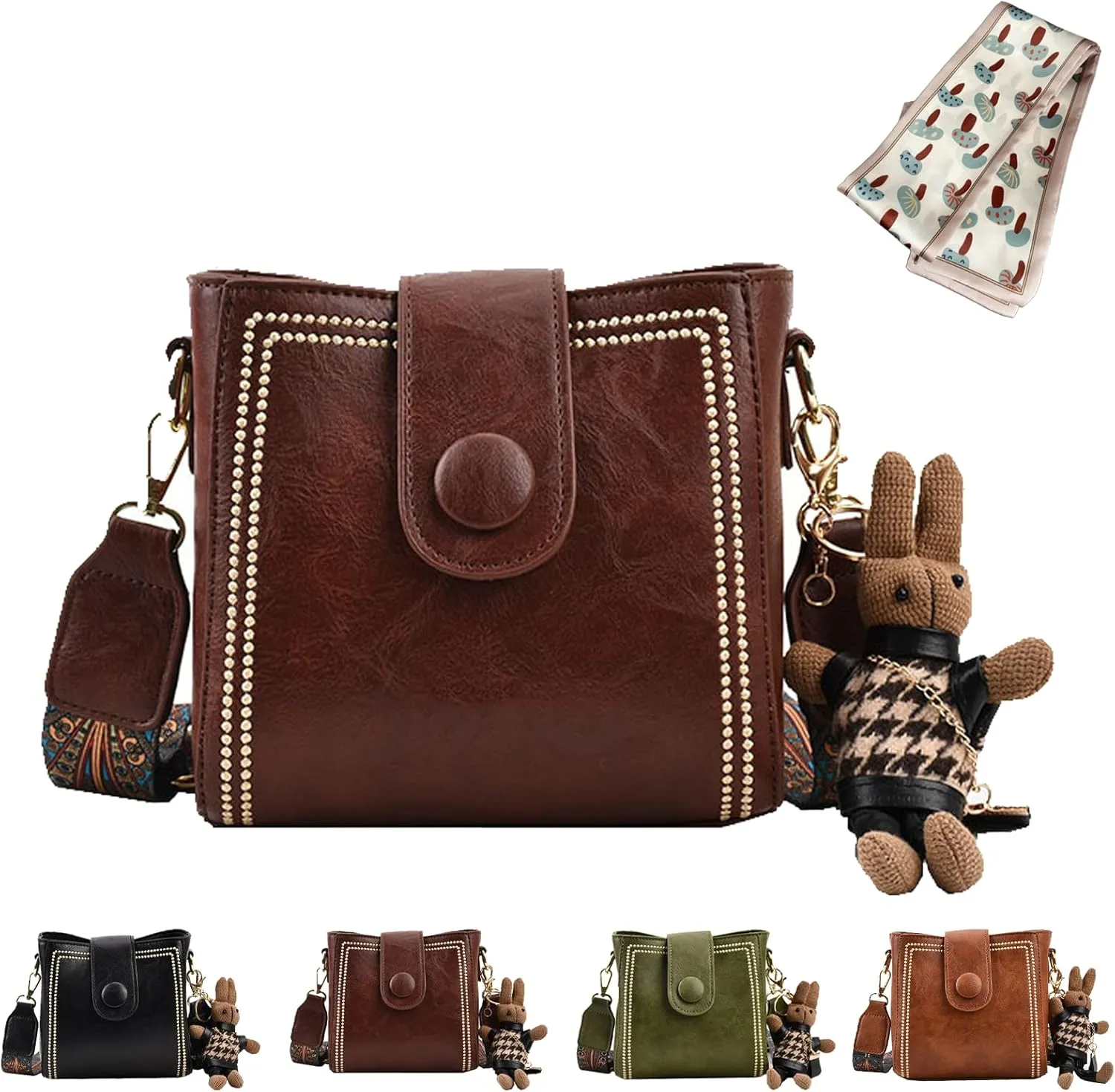 Bootara Bucket Bag, Bootara Womens Retro Water Bucket Shoulder Bag, with Adjustable Wide Shoulder Strap, Bunny Charm