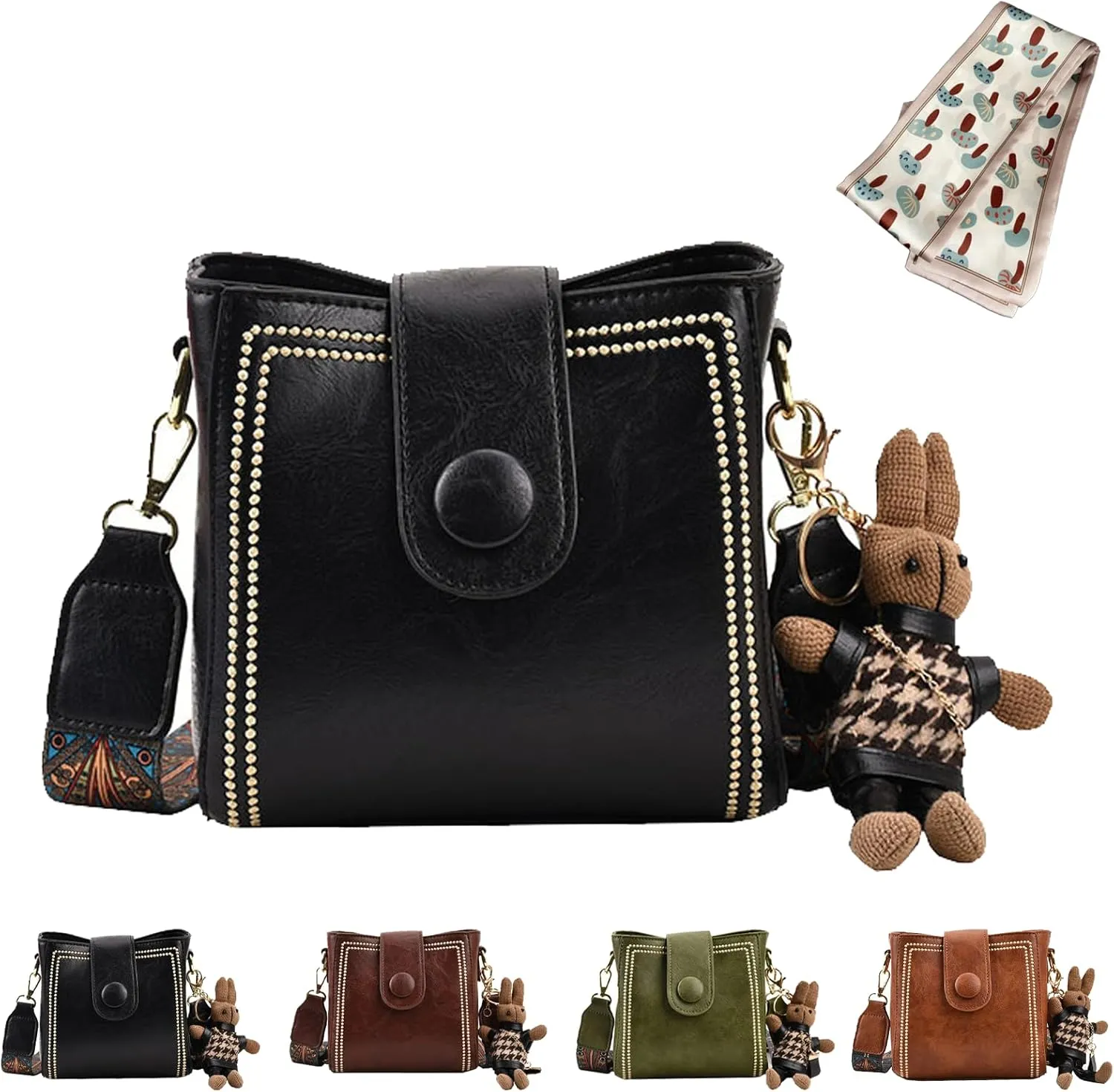 Bootara Bucket Bag, Bootara Womens Retro Water Bucket Shoulder Bag, with Adjustable Wide Shoulder Strap, Bunny Charm