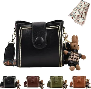 Bootara Bucket Bag, Bootara Womens Retro Water Bucket Shoulder Bag, with Adjustable Wide Shoulder Strap, Bunny Charm