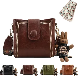 Bootara Bucket Bag, Bootara Womens Retro Water Bucket Shoulder Bag, with Adjustable Wide Shoulder Strap, Bunny Charm