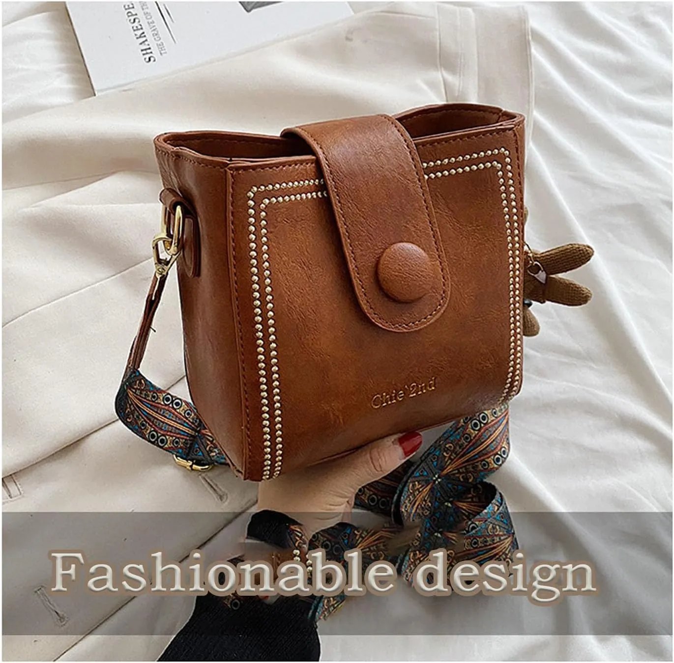 Bootara Bucket Bag - Bootara Women'S Vintage Bunny Charm Bucket Bag, Convertible Shoulder/Crossbody, Spacious Travel Tote