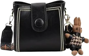 Bootara Bucket Bag, Bootara Women's Vintage Bunny Charm Bucket Bag with Adjustable Wider Shoulder Strap