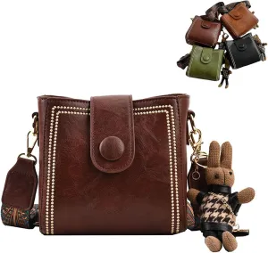 Bootara Bucket Bag, Women's Vintage Bunny Charm Bucket Bag with Adjustable Wider Shoulder Strap Crossbody