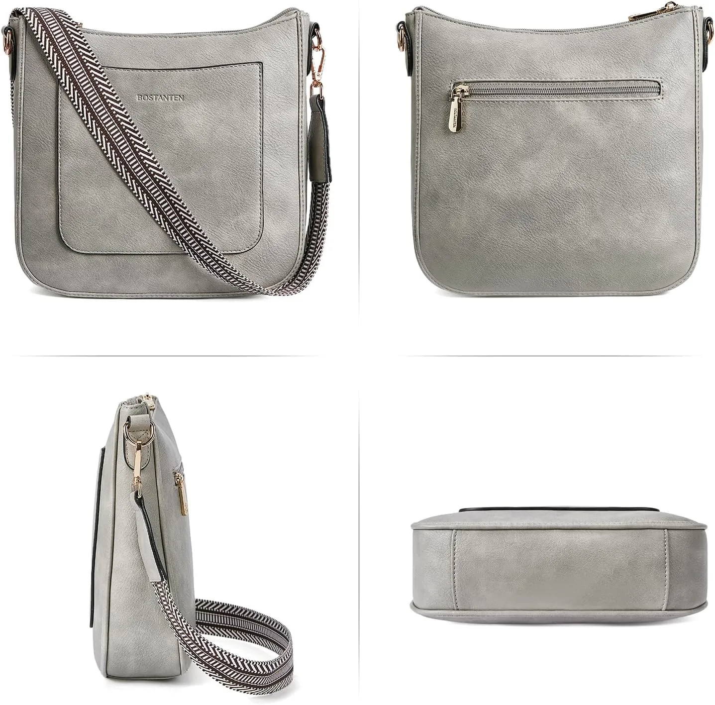 BOSTANTEN Crossbody Bags for Women Trendy Vegan Leather Hobo Handbags Fashion Shoulder Purse with Adjustable Guitar Strap