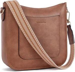 BOSTANTEN Crossbody Bags for Women Trendy Vegan Leather Hobo Handbags Fashion Shoulder Purse with Adjustable Guitar Strap