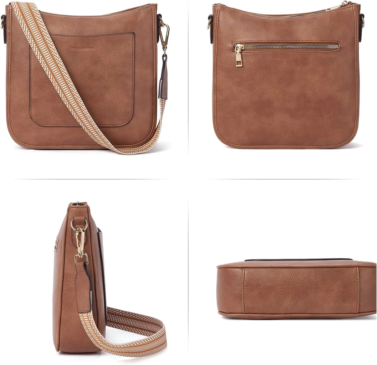 BOSTANTEN Crossbody Bags for Women Trendy Vegan Leather Hobo Handbags Fashion Shoulder Purse with Adjustable Guitar Strap