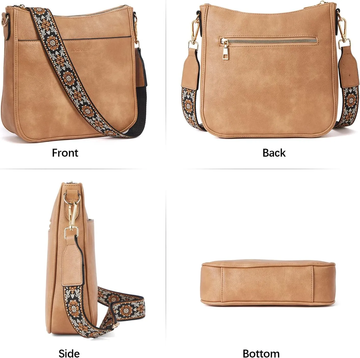 BOSTANTEN Crossbody Bags for Women Trendy Vegan Leather Hobo Purses Shoulder Handbags With Wide Shoulder Strap