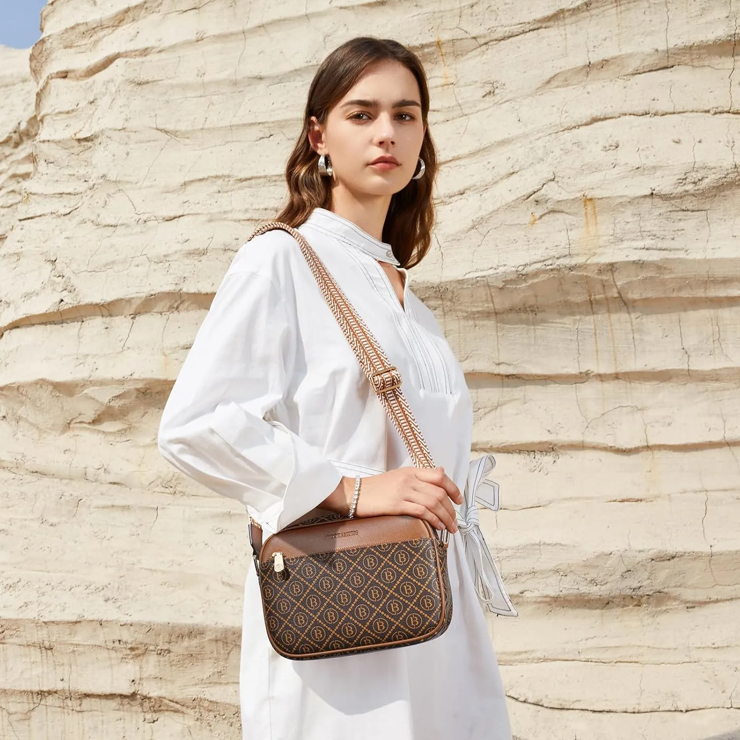 BOSTANTEN Quilted Crossbody Bags for Women Vegan Leather Purses Small Shoulder Handbags with Wide Strap