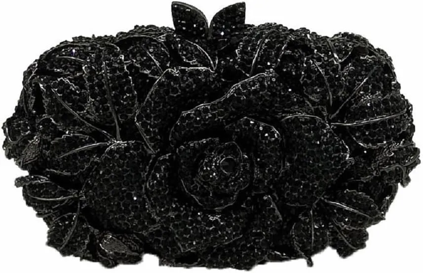 Boutique De FGG Flower Evening Bags for Women Wedding Handbags Crystal Clutch Purse Prom Rose Rhinestone Clutch Purses,Mini