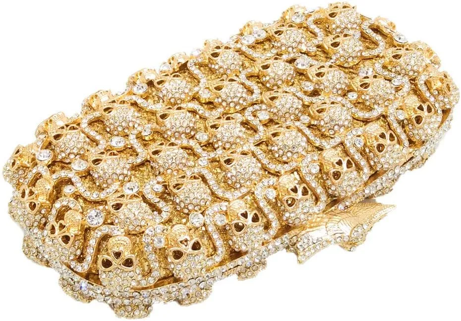 Boutique De FGG Skull Crystal Clutch Purse for Women Formal Rhinestone Clutch Evening Bag Halloween Minaudiere Handbag,Mini