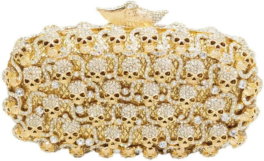 Boutique De FGG Skull Crystal Clutch Purse for Women Formal Rhinestone Clutch Evening Bag Halloween Minaudiere Handbag,Mini