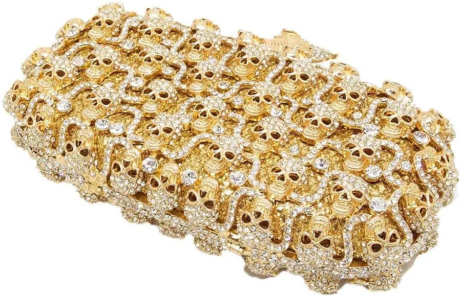 Boutique De FGG Skull Crystal Clutch Purse for Women Formal Rhinestone Clutch Evening Bag Halloween Minaudiere Handbag,Mini