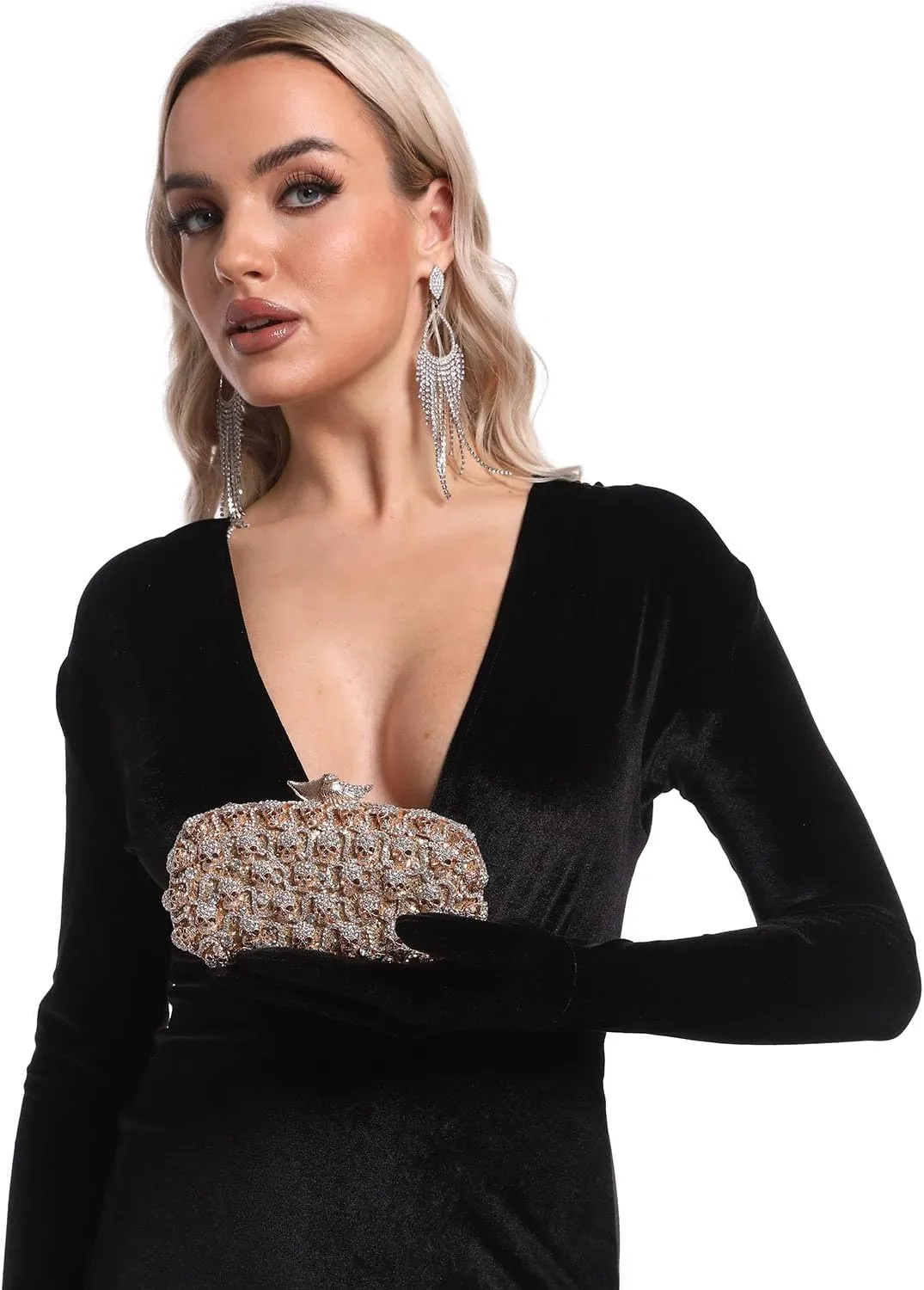 Boutique De FGG Skull Crystal Clutch Purse for Women Formal Rhinestone Clutch Evening Bag Halloween Minaudiere Handbag,Mini