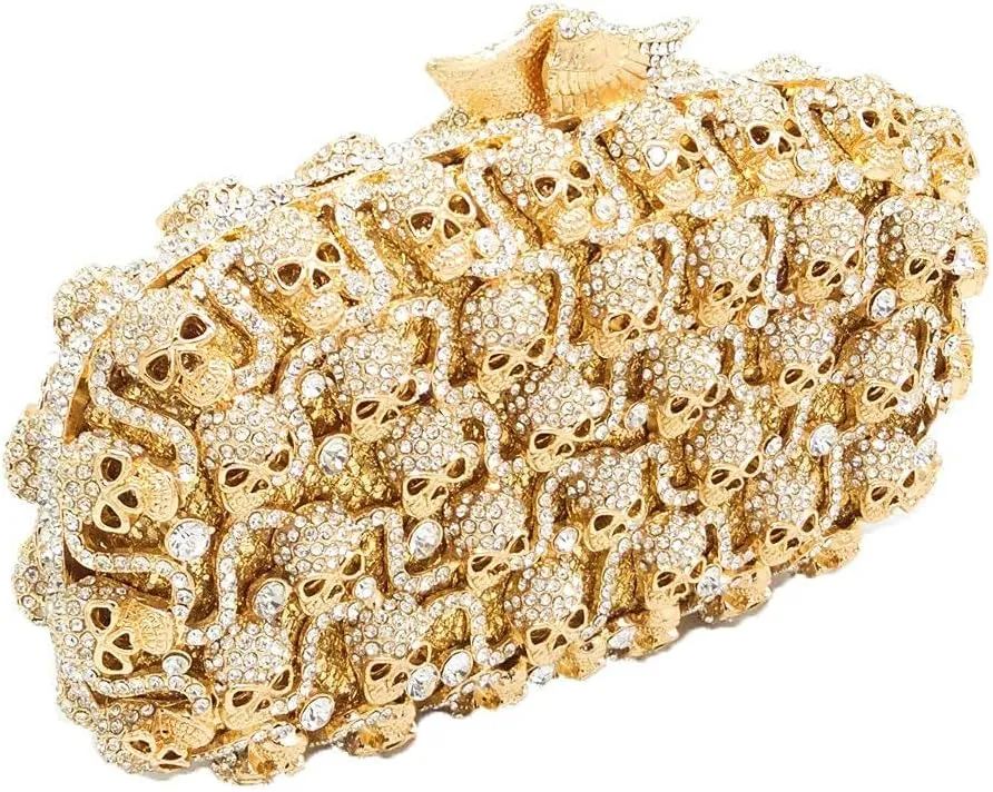Boutique De FGG Skull Crystal Clutch Purse for Women Formal Rhinestone Clutch Evening Bag Halloween Minaudiere Handbag,Mini