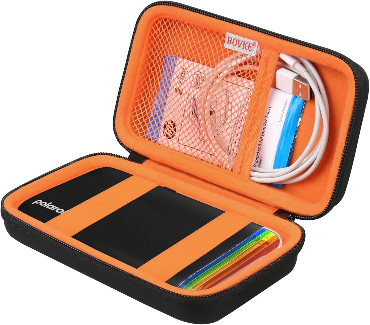 BOVKE Carrying Case for Polaroid Hi-Print 2nd Generation Bluetooth Connected 2x3 Pocket Photo Dye-Sub Printer, Mesh Pocket for Polaroid Hi-Print Paper - 2x3 Paper Cartridges and Cables, Black