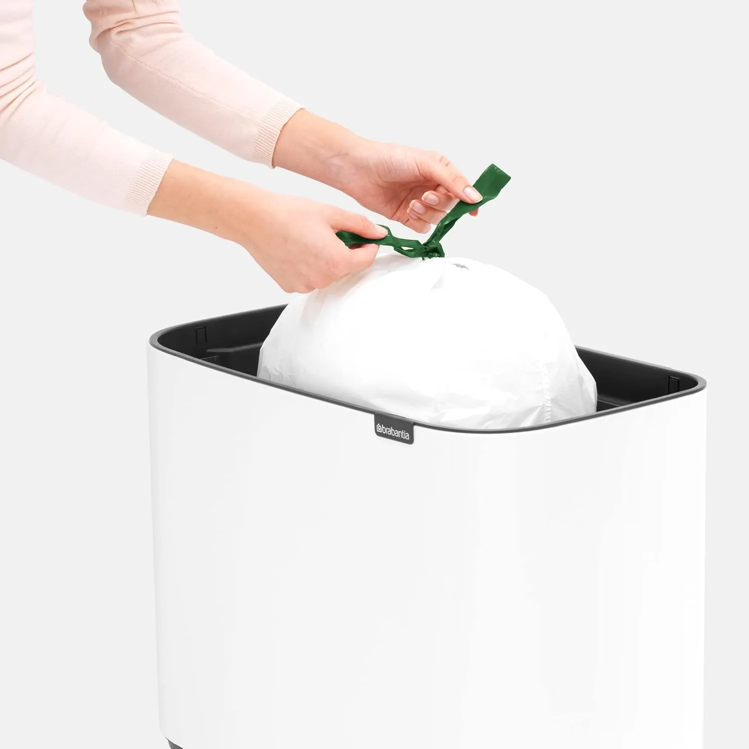 Brabantia Bo Trash Can - 1 x 9.5 Gal Inner Bucket (White) Waste/Recycling Garbage Can, Removable Compartment   Free Bags