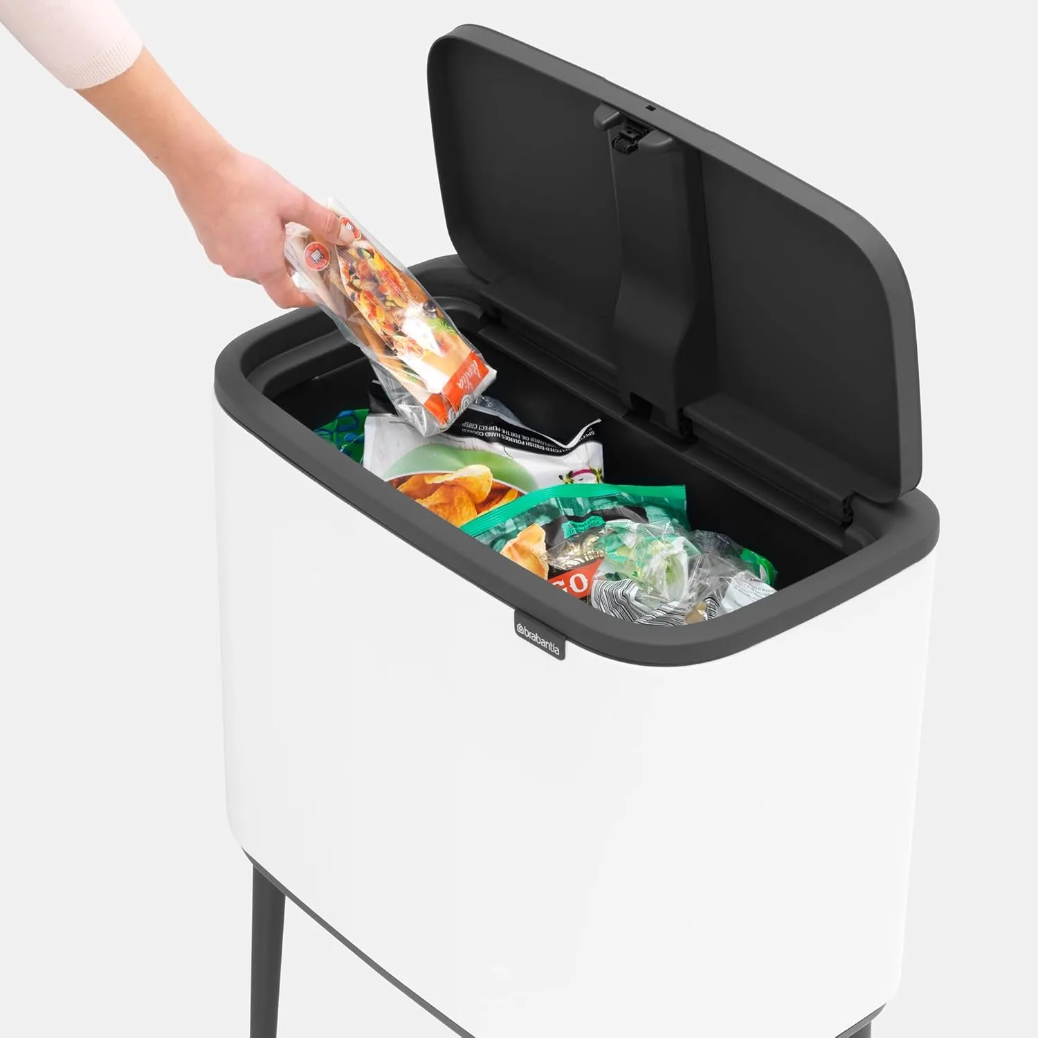 Brabantia Bo Trash Can - 1 x 9.5 Gal Inner Bucket (White) Waste/Recycling Garbage Can, Removable Compartment   Free Bags