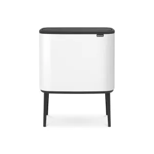 Brabantia Bo Trash Can - 1 x 9.5 Gal Inner Bucket (White) Waste/Recycling Garbage Can, Removable Compartment   Free Bags