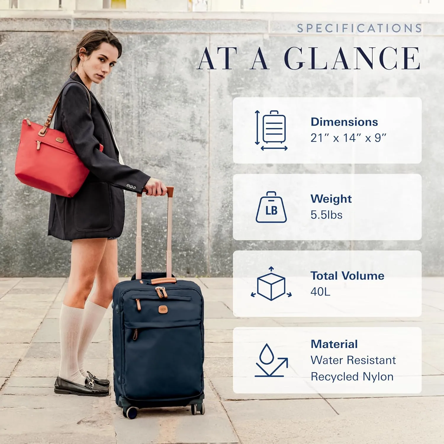 Bric's X Travel - Carry-On Luggage Bag with Spinner Wheels - 21 Inch - Luxury Luggage Bag - Navy