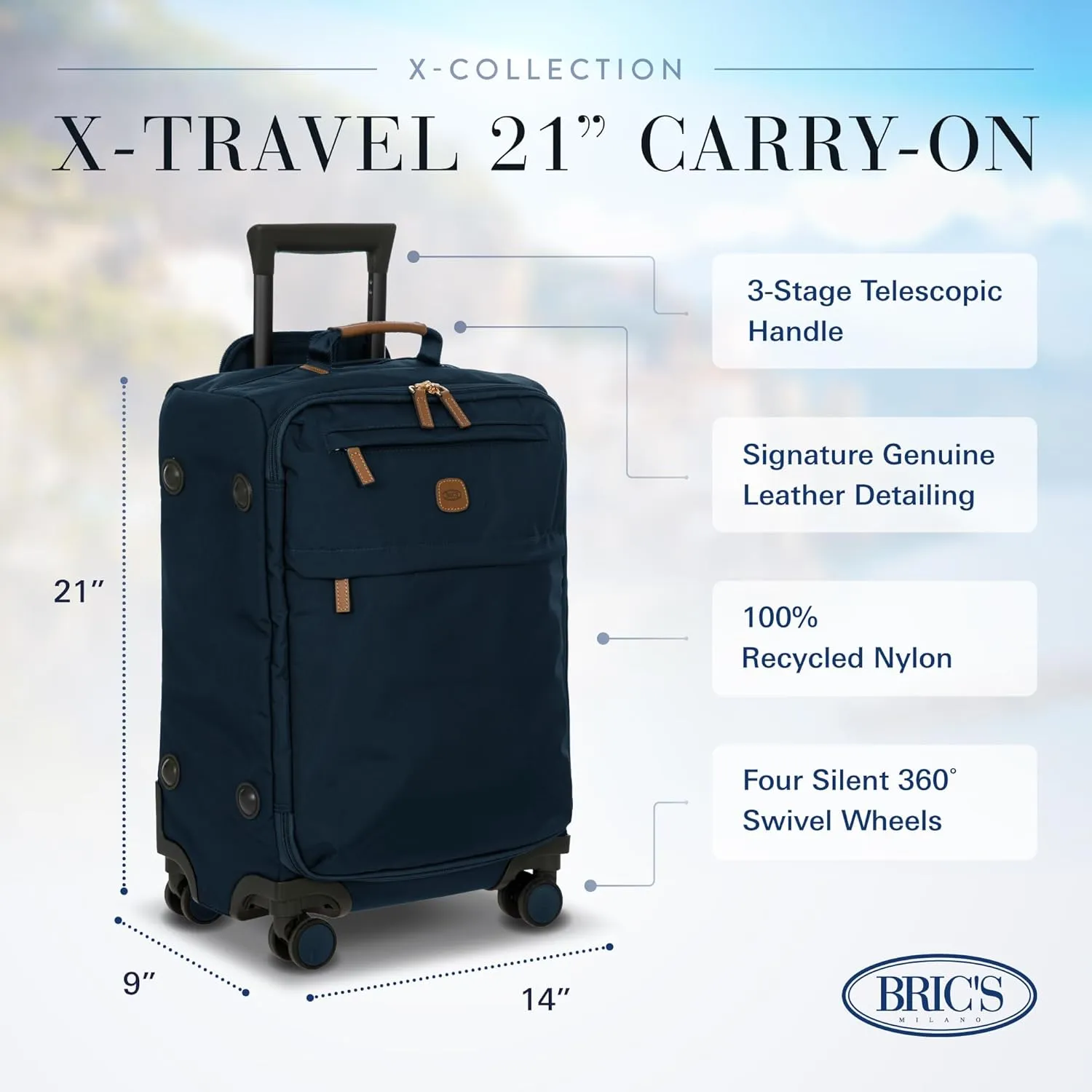 Bric's X Travel - Carry-On Luggage Bag with Spinner Wheels - 21 Inch - Luxury Luggage Bag - Navy