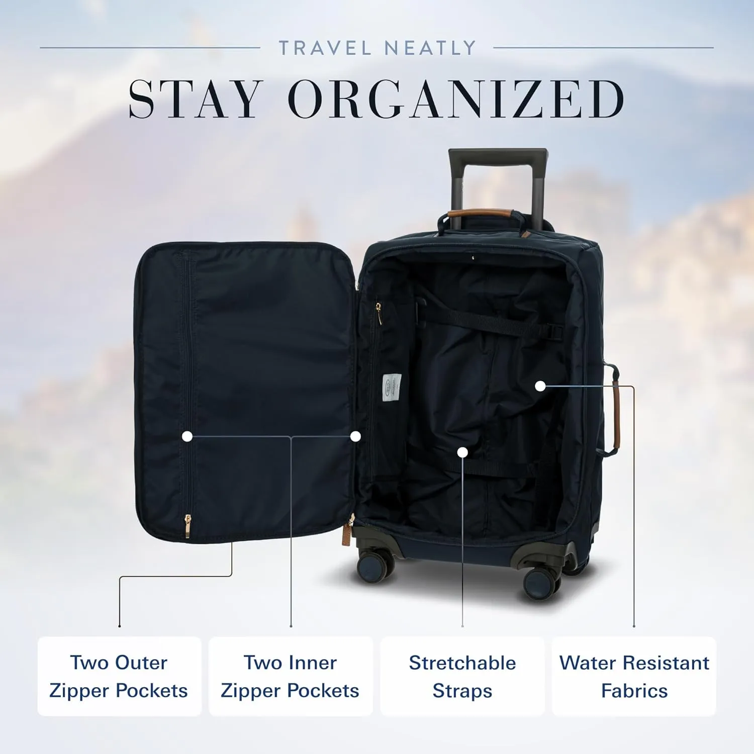 Bric's X Travel - Carry-On Luggage Bag with Spinner Wheels - 21 Inch - Luxury Luggage Bag - Navy