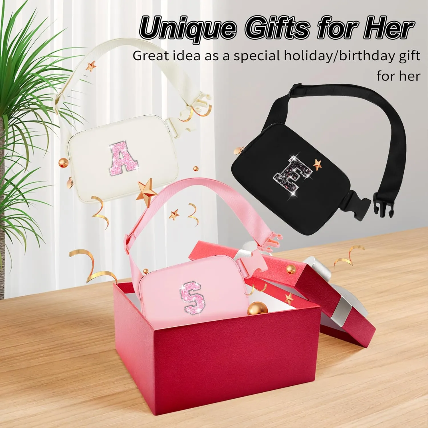 Bridesmaid Gifts Wedding Day - Bridesmaid Proposal Gift,Bridal Shower Gifts,Maid of Honor Gifts,Bachelorette Party Decorations Favors,Initial Fanny Pack Crossbody Bag Purse | B,Black Bag