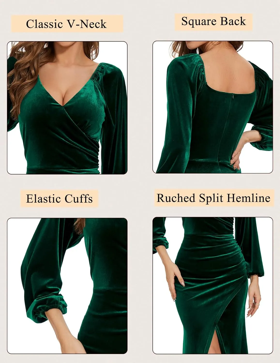 Bridesmay Women's Wrap V Neck Velvet Long Sleeve Dress Ruched Split Bodycon Elegant Maxi Long Cocktail Party Dresses…