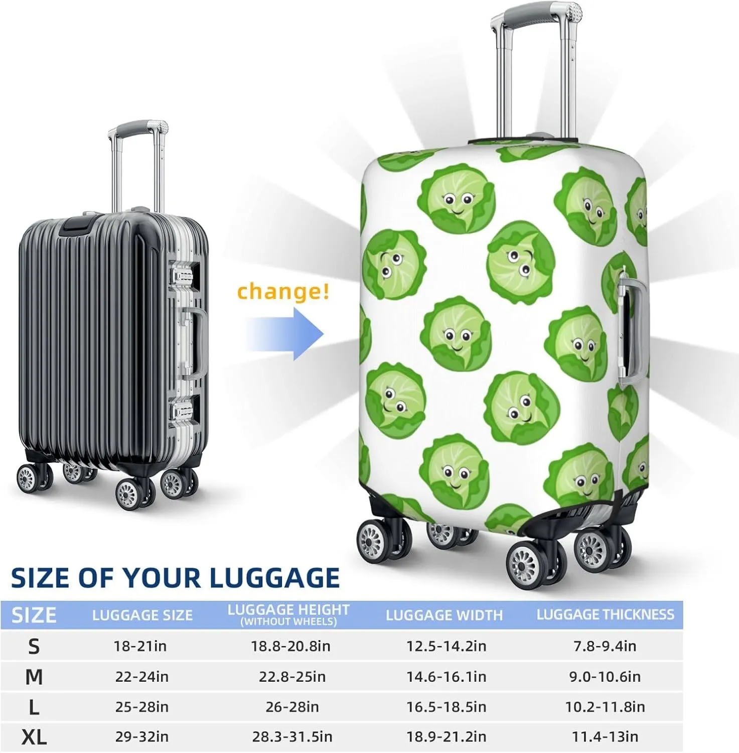 bright cabbage cute eyes funny Travel Luggage Covers - Elasticity Suitcase Covers Protector for Luggage 18-32 Inch