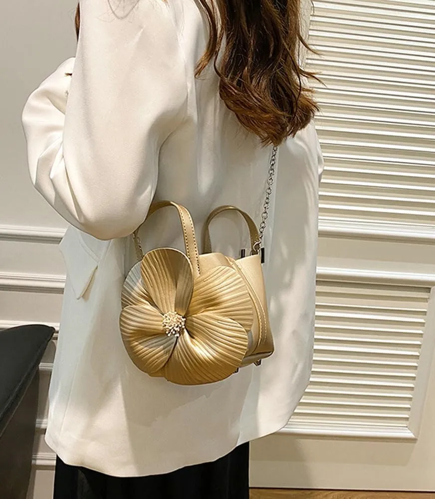Bucket Bag for Women, French Petal Flower Handbag Creative Crossbody Bag Purse Large shoulder Handbag for Work Travel