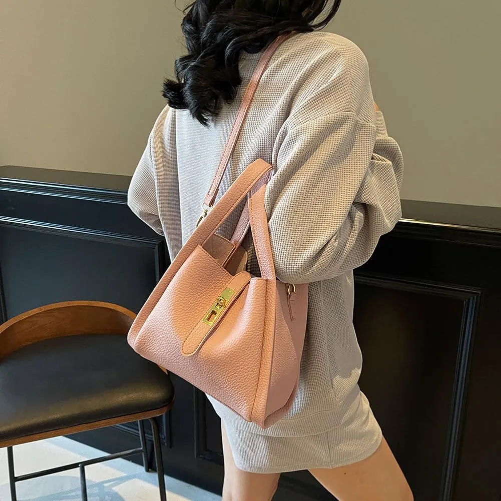 Bucket Bag for Women Leather Bucket Bags Trendy Bucket Purse Vintage Shoulder Bag Women's Tote Bags Handbags with Small Purse