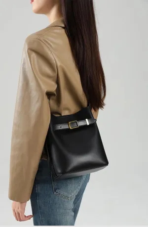 Bucket Bag for Women Stylish Shoulder Bag Genuine Leather Crossbody Bag Trendy Purse with Zipper Closure