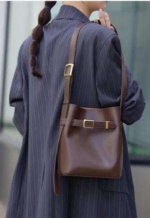 Bucket Bag for Women Stylish Shoulder Bag Genuine Leather Crossbody Bag Trendy Purse with Zipper Closure