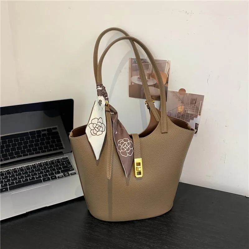 Bucket Bag For Women Vintage Bucket Purse Vegan Leather Tote Bag Shoulder Handbag