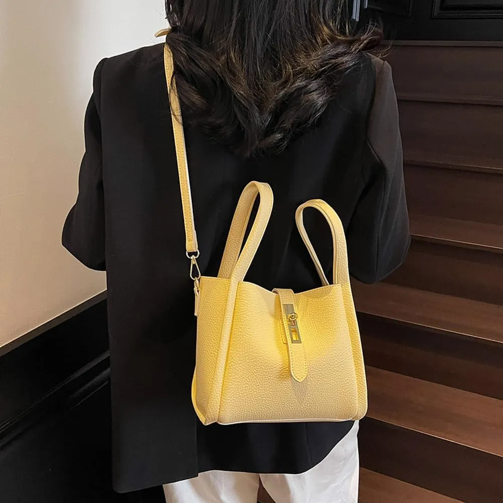 Bucket Bags for Women - Leather Crossbody Bucket Purse Small Handbag Trendy Vintage Shoulder Bag with Small Purse