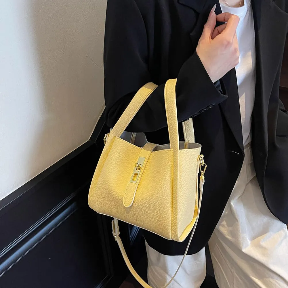 Bucket Bags for Women - Leather Crossbody Bucket Purse Small Handbag Trendy Vintage Shoulder Bag with Small Purse