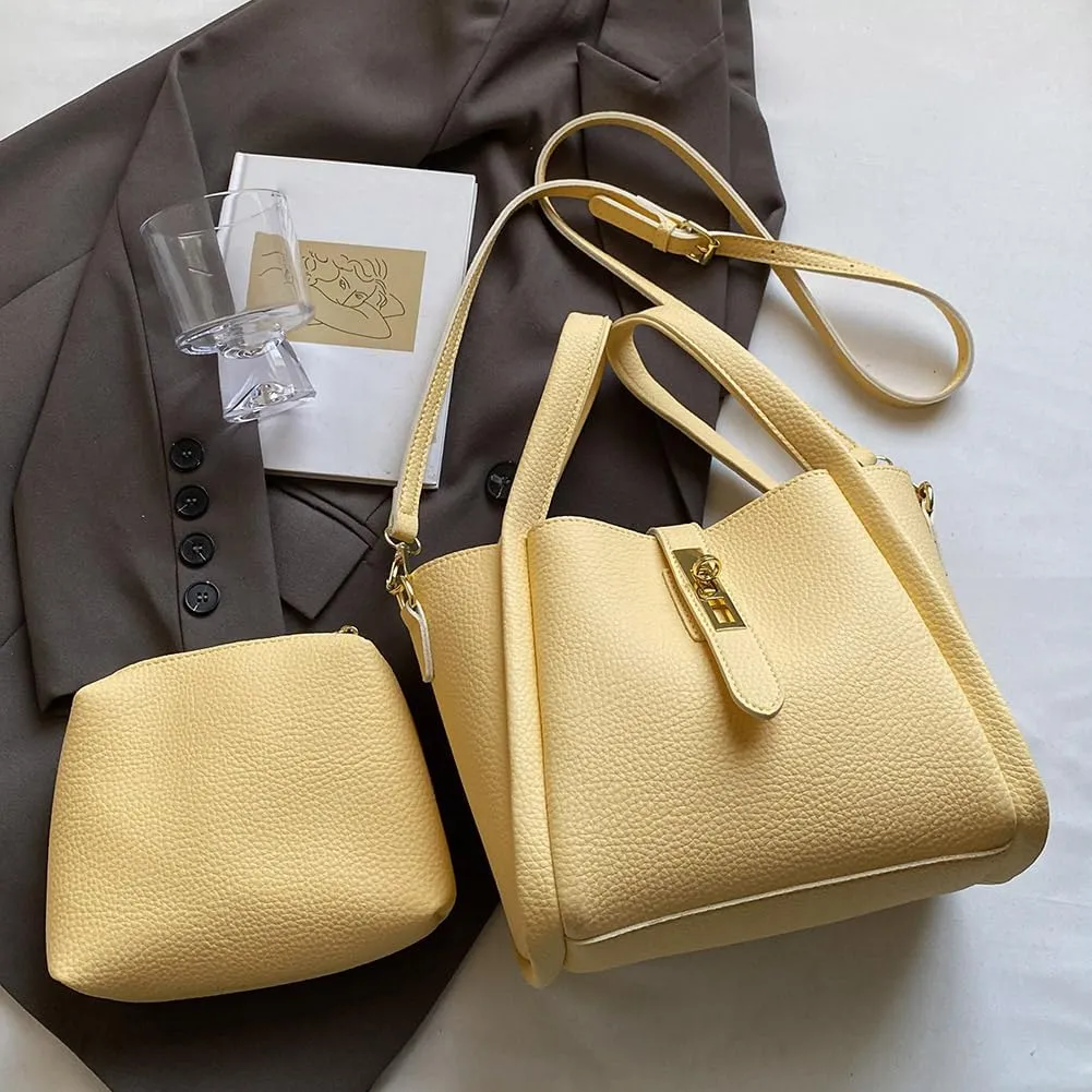 Bucket Bags for Women - Leather Crossbody Bucket Purse Small Handbag Trendy Vintage Shoulder Bag with Small Purse
