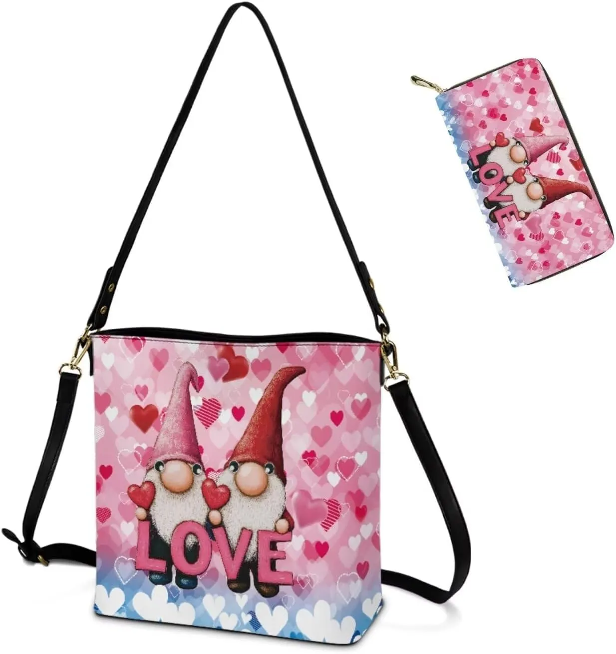 Bucket Bags for Women Long Wallet 2 Pcs Valentine's Day Shoulder Bag Set