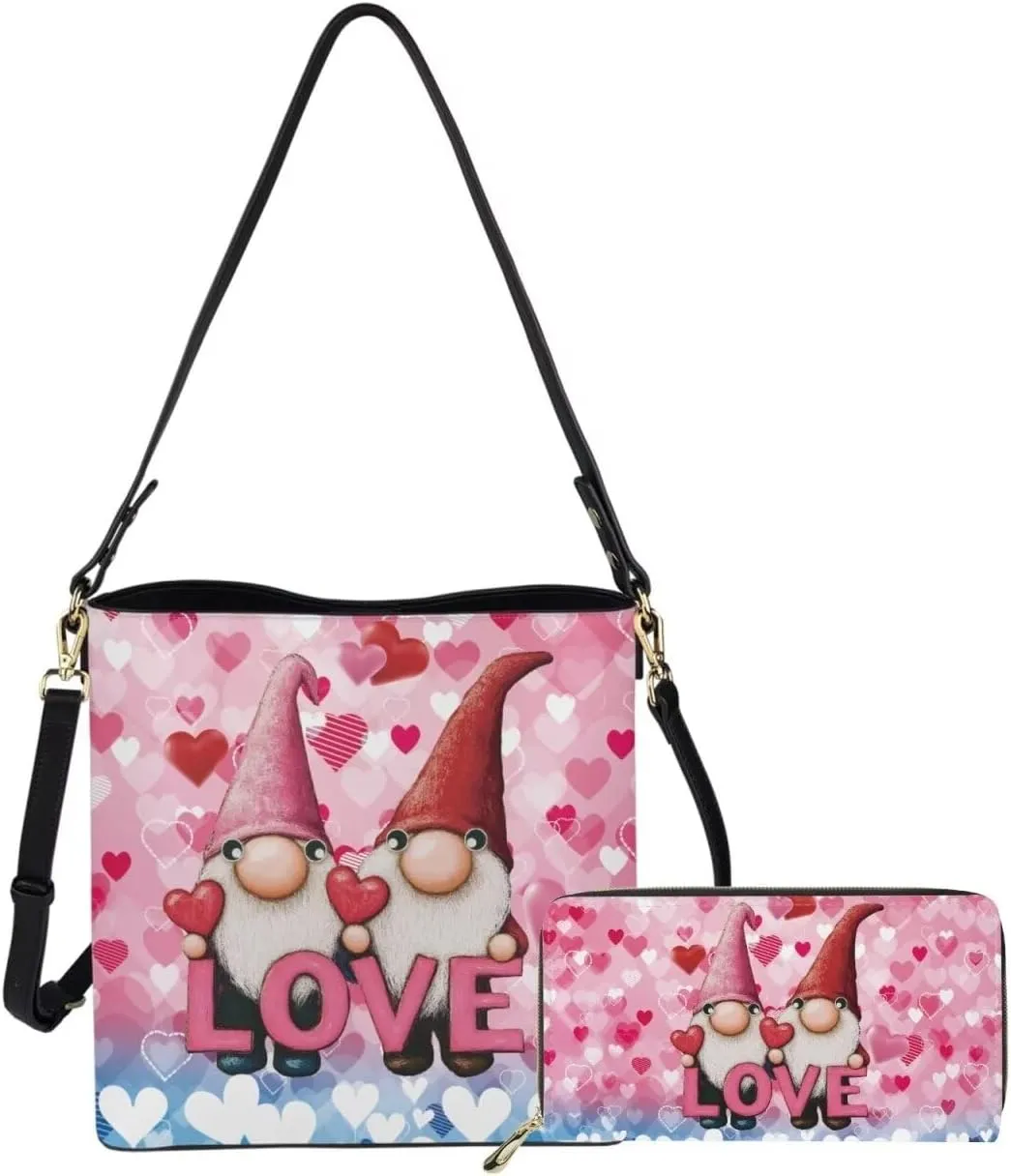 Bucket Bags for Women Long Wallet 2 Pcs Valentine's Day Shoulder Bag Set