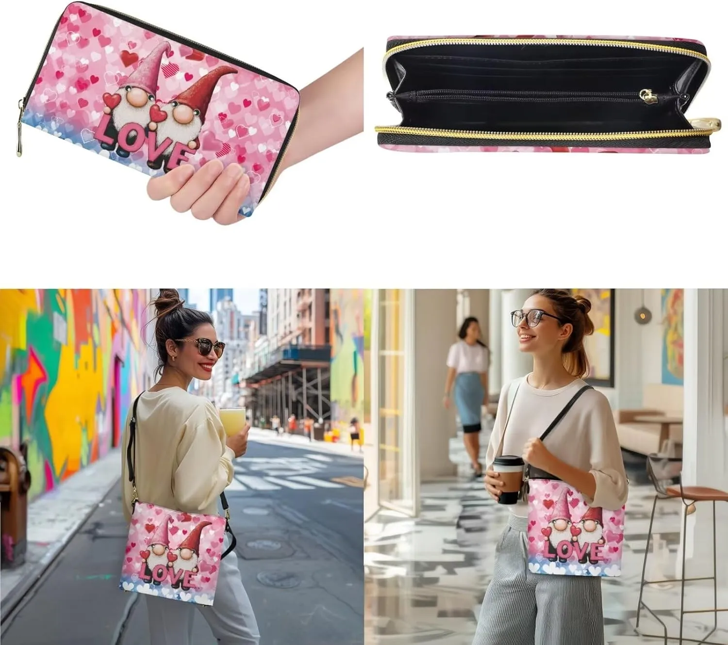 Bucket Bags for Women Long Wallet 2 Pcs Valentine's Day Shoulder Bag Set