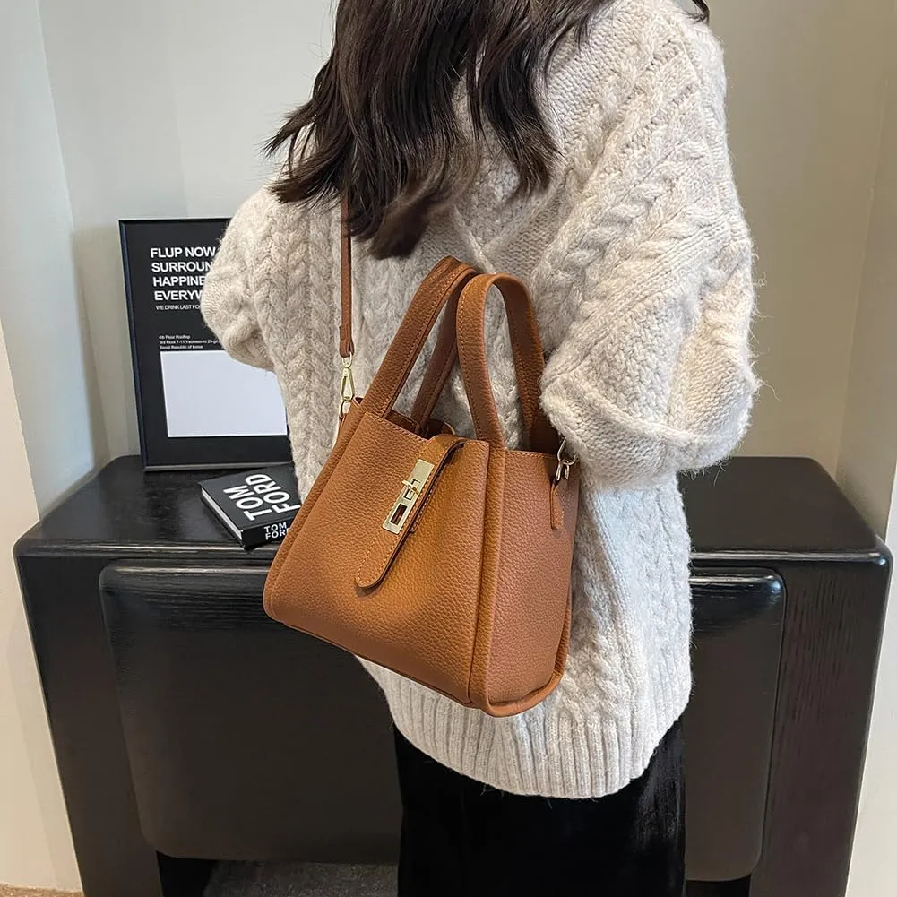 Bucket Bags For Women Top Handle Bag Mini Shoulder Crossbody Bag Small Handbag Vegan Leather Trendy Vintage Tote Purses