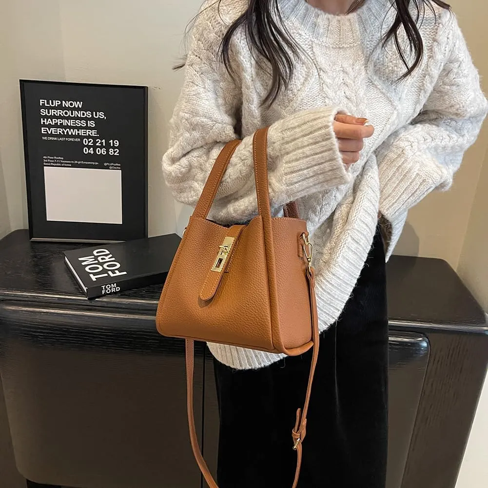Bucket Bags For Women Top Handle Bag Mini Shoulder Crossbody Bag Small Handbag Vegan Leather Trendy Vintage Tote Purses