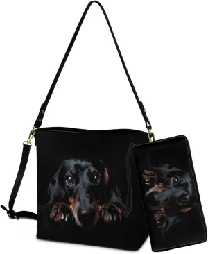 Bucket Crossbody Bag Set for Women Lady, Leather Purse and Wallet Set Large Bucket Bag with Wallet