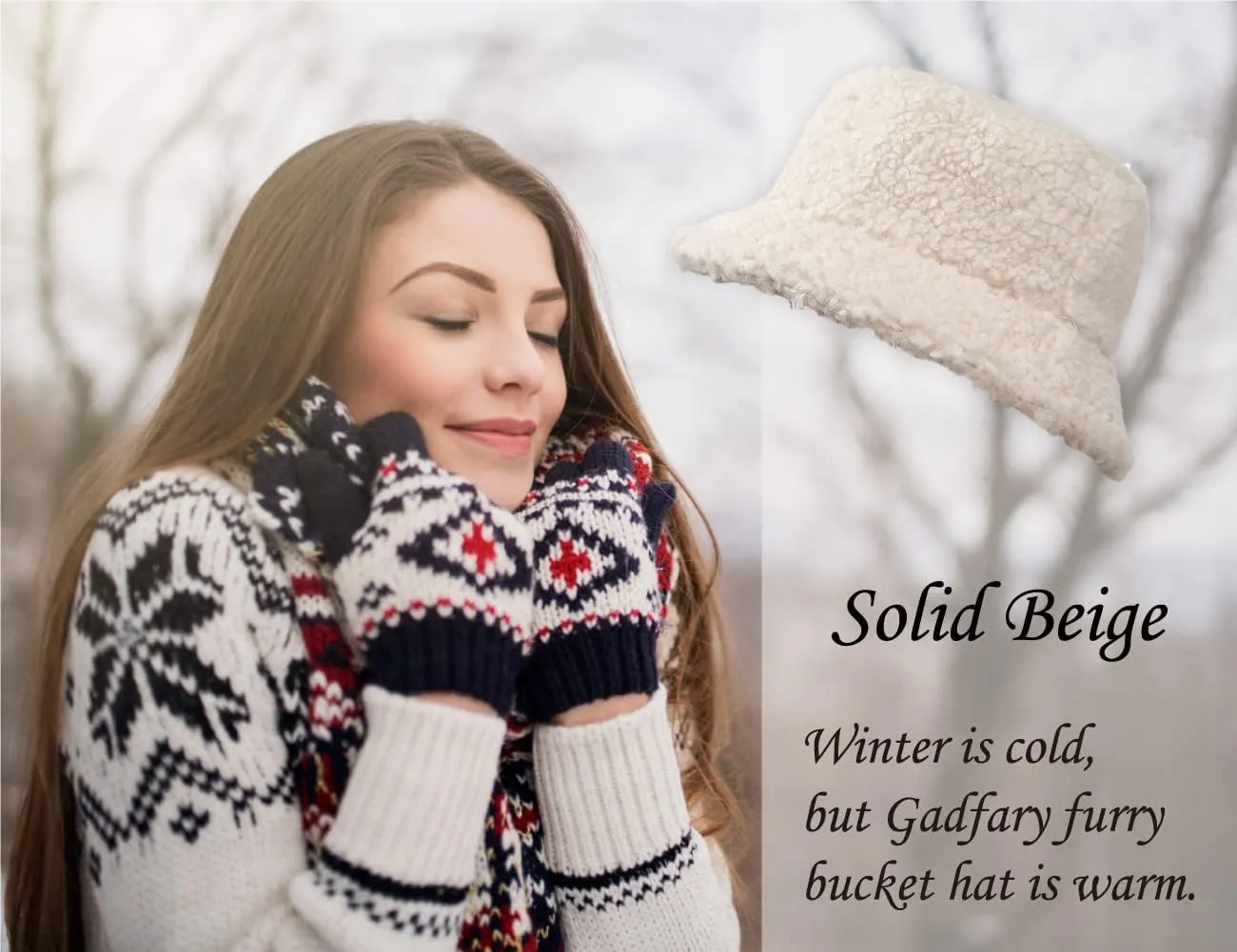 Bucket Hat Women Furry Fuzzy Bucket Hats for Ladies, Winter Warm Fluffy Plush Faux Fur Hat for Women