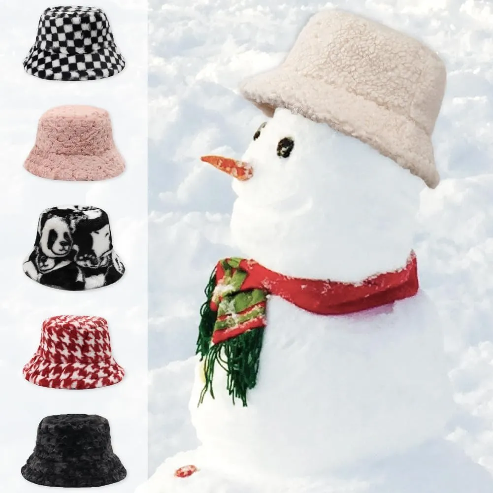 Bucket Hat Women Furry Fuzzy Bucket Hats for Ladies, Winter Warm Fluffy Plush Faux Fur Hat for Women