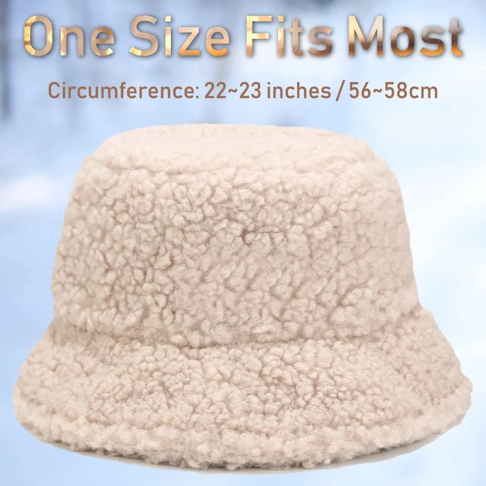 Bucket Hat Women Furry Fuzzy Bucket Hats for Ladies, Winter Warm Fluffy Plush Faux Fur Hat for Women