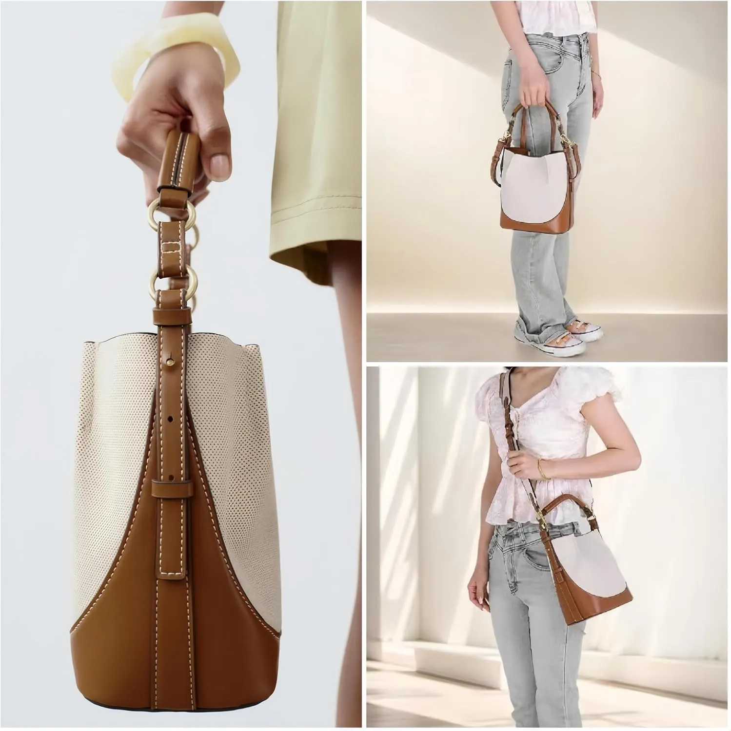 Bucket Hobo Bag for Women Crossbody Top Handle Purse Designer Shoulder Bag Handbag with 2 Detachable Straps