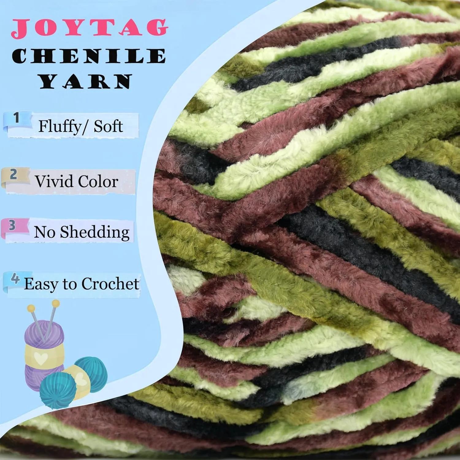 Camouflage Velvet Chenille Yarn for Crocheting Velvet Yarn Fluffy Yarn Plush Yarn Thick Bulky Chunky Chenille Velvet Yarn Soft Baby Blanket Yarn for Crocheting Hand Knitting 3 * 100g-Camouflage
