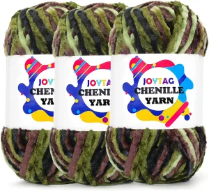 Camouflage Velvet Chenille Yarn for Crocheting Velvet Yarn Fluffy Yarn Plush Yarn Thick Bulky Chunky Chenille Velvet Yarn Soft Baby Blanket Yarn for Crocheting Hand Knitting 3 * 100g-Camouflage