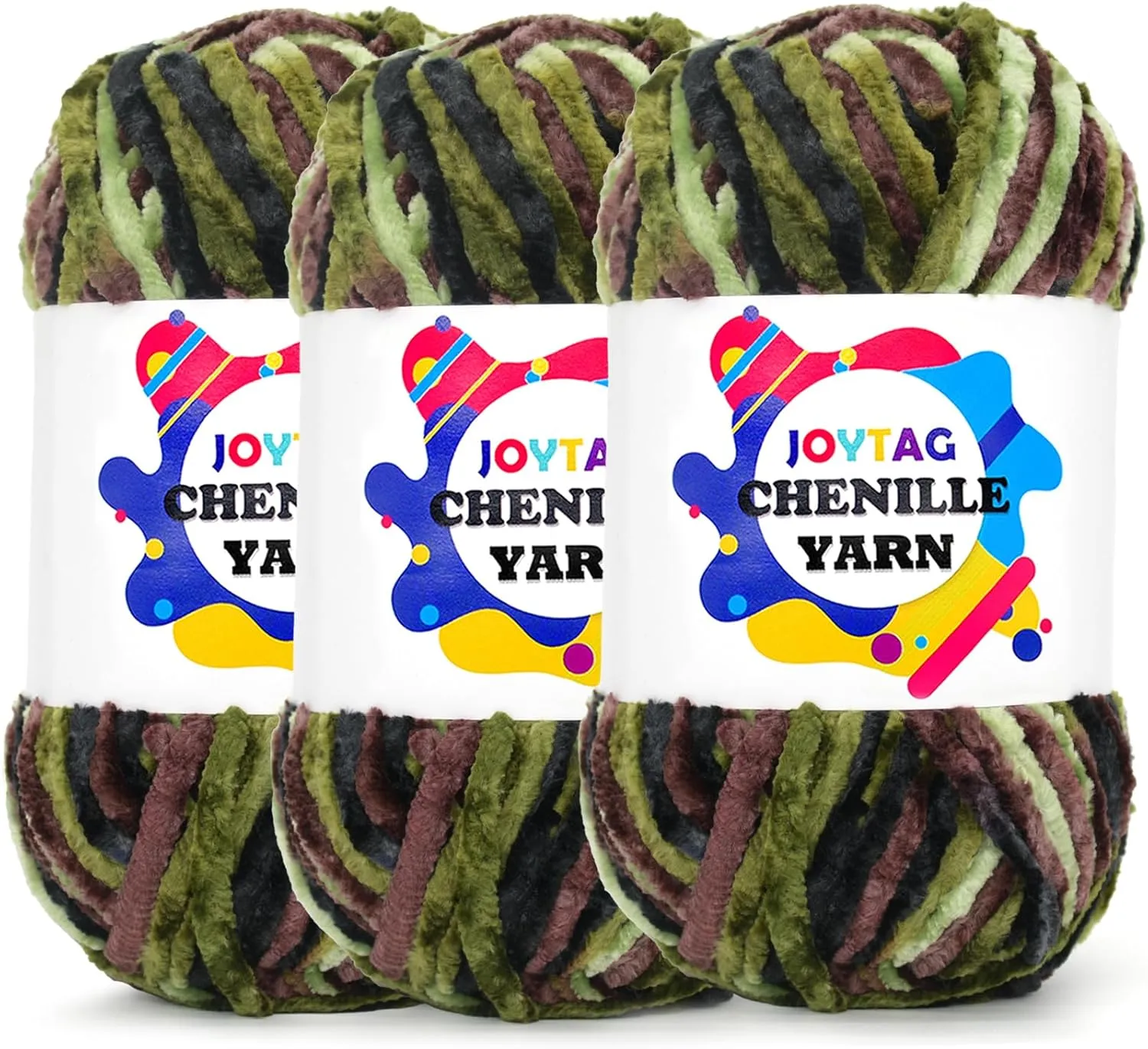 Camouflage Velvet Chenille Yarn for Crocheting Velvet Yarn Fluffy Yarn Plush Yarn Thick Bulky Chunky Chenille Velvet Yarn Soft Baby Blanket Yarn for Crocheting Hand Knitting 3 * 100g-Camouflage