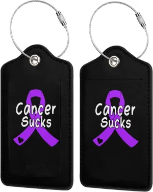 Cancer Sucks Pancreatic Cancer Awareness 2 Leather Luggage Tags for Bags for Men Women8